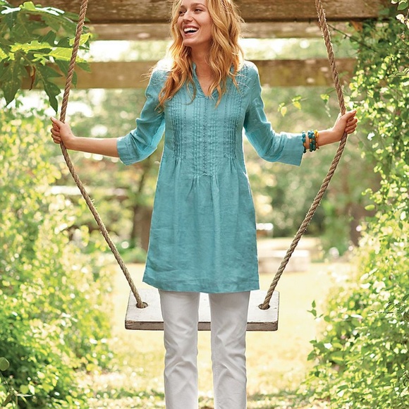 J. Jill Tops - J. Jill 100% Linen 3/4 sleeve Turquoise Blue Tunic